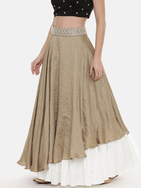Gold Ivory Silk Flaired Lehenga - ASL019
