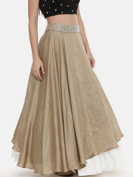 Gold Ivory Silk Flaired Lehenga - ASL019