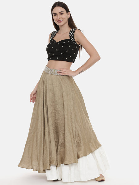 Gold Ivory Silk Flaired Lehenga - ASL019