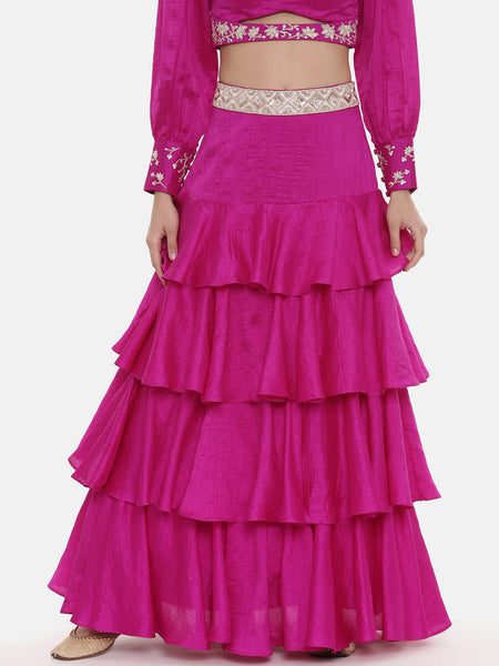 Pink Pleated Silk Lehenga - ASL021