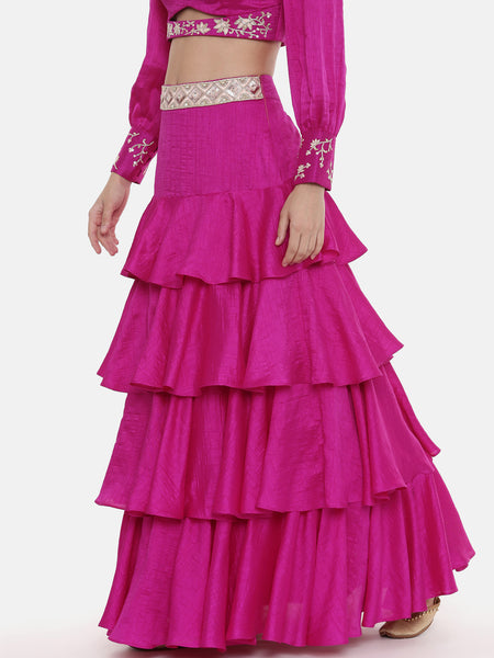 Pink Pleated Silk Lehenga - ASL021