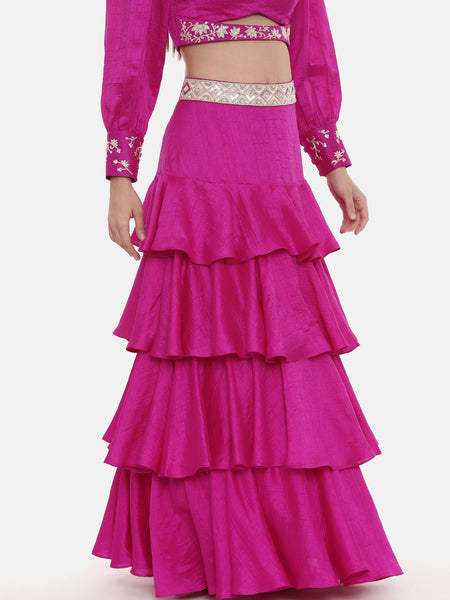 Pink Pleated Silk Lehenga - ASL021