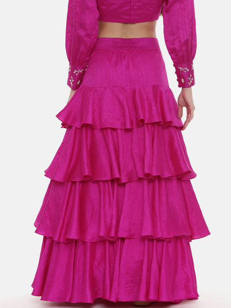 Pink Pleated Silk Lehenga - ASL021