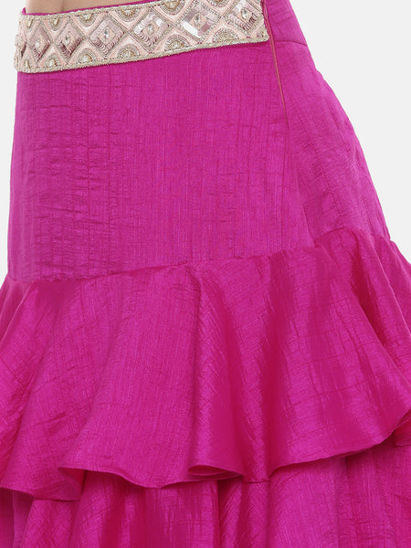 Pink Pleated Silk Lehenga - ASL021