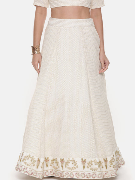 Ivory Silk Georgette Embroidered Lehenga - ASL022