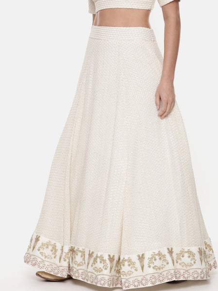 Ivory Silk Georgette Embroidered Lehenga - ASL022