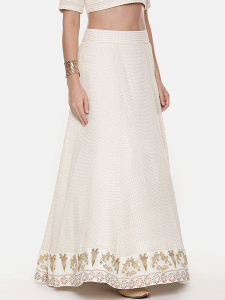 Ivory Silk Georgette Embroidered Lehenga - ASL022