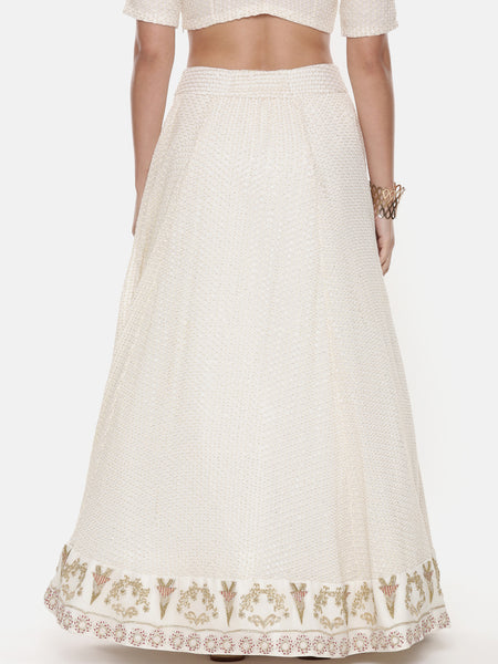 Ivory Silk Georgette Embroidered Lehenga - ASL022