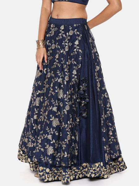 Blue Chanderi Emb Lehenga - ASL023