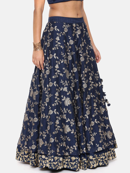 buy lehenga online - blue chanderi