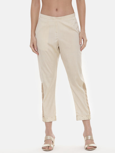 Beige Silk Tappered Pants - ASP025