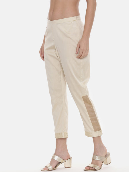 Beige Silk Tappered Pants - ASP025