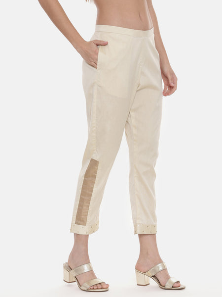 Beige Silk Tappered Pants - ASP025