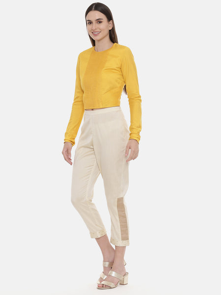 Beige Silk Tappered Pants - ASP025