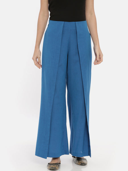 Blue Cotton Side Flap Palazzo Pant - ASPL003