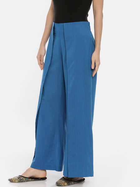 Blue Cotton Side Flap Palazzo Pant - ASPL003