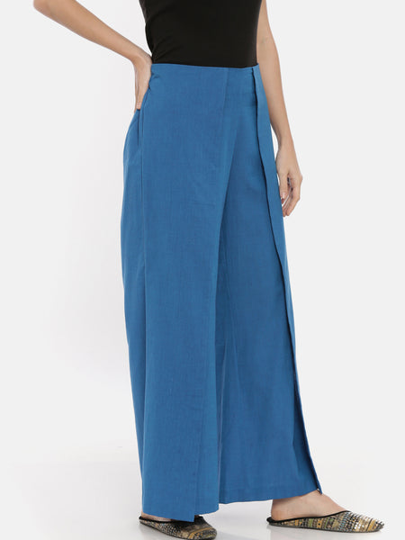 Blue Cotton Side Flap Palazzo Pant - ASPL003