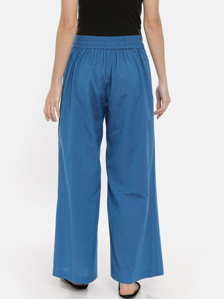 Blue Cotton Side Flap Palazzo Pant - ASPL003