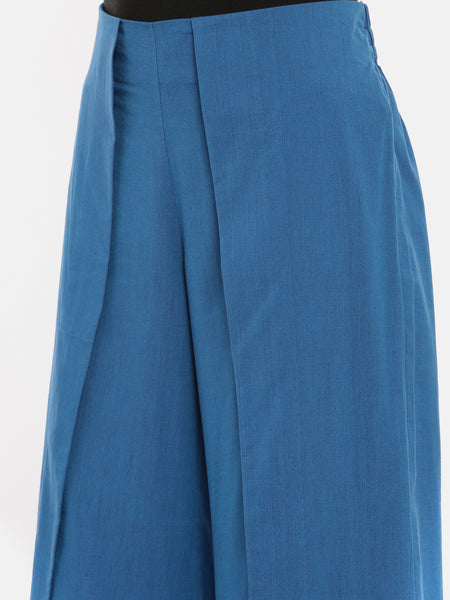 Blue Cotton Side Flap Palazzo Pant - ASPL003