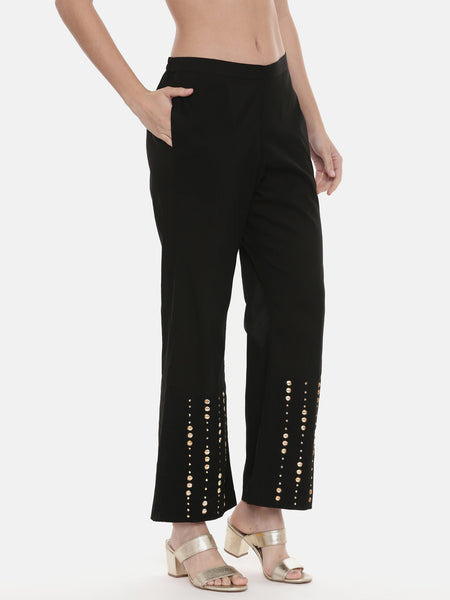 Black Silk Embroidred Pants - ASPL018
