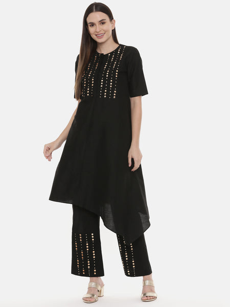 Black Silk Embroidred Pants - ASPL018