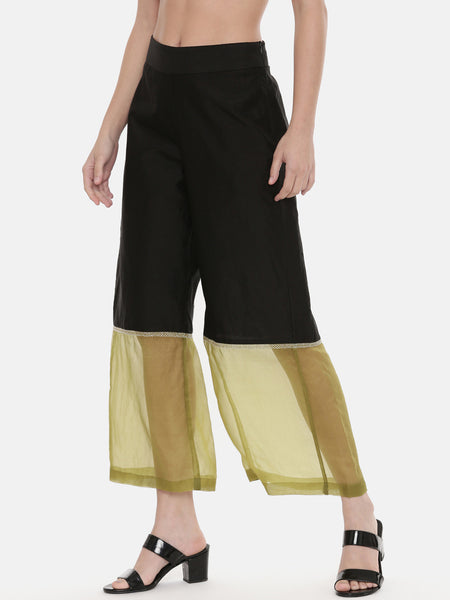 Black Green Chanderi Organza Pants - ASPL025