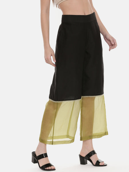 Black Green Chanderi Organza Pants - ASPL025