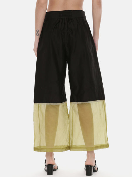 Black Green Chanderi Organza Pants - ASPL025