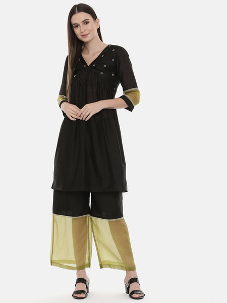 Black Green Chanderi Organza Set - ASCRSET005