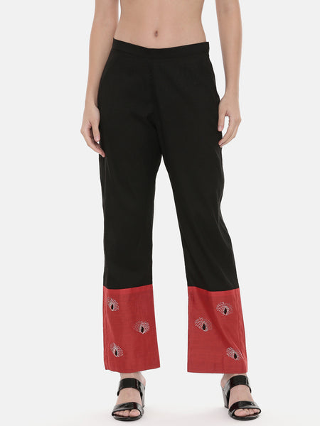 Black Red Chanderi  Pants - ASPL027