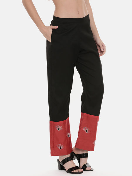 Black Red Chanderi  Pants - ASPL027