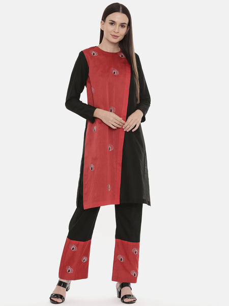 Black Red Chanderi  Pants - ASPL027