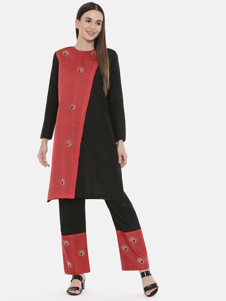 Black Red Chanderi Cord Set - ASCRSET007