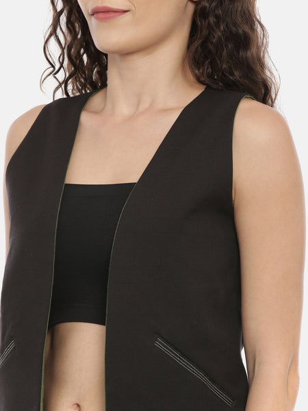 Green Black Cotton Reversible Jacket - ASRJ001