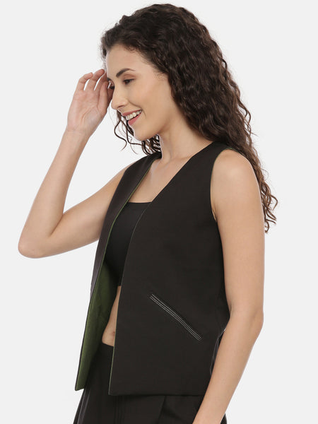 Green Black Cotton Reversible Jacket - ASRJ001