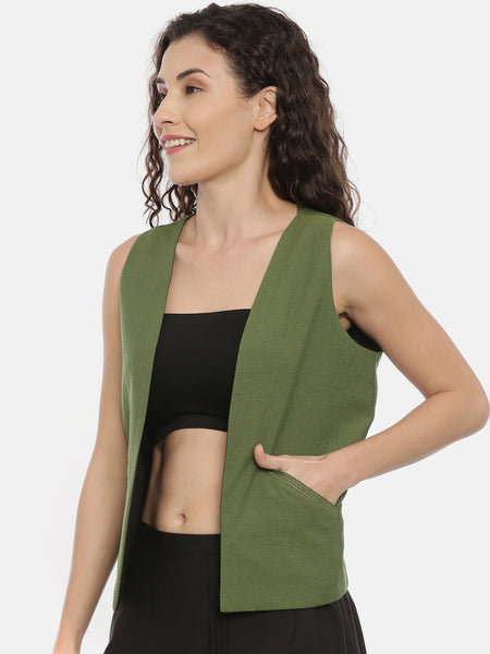 Green Black Cotton Reversible Jacket - ASRJ001