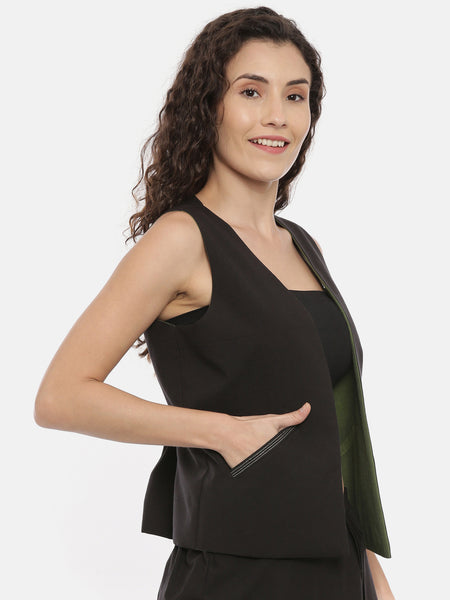 Green Black Cotton Reversible Jacket - ASRJ001