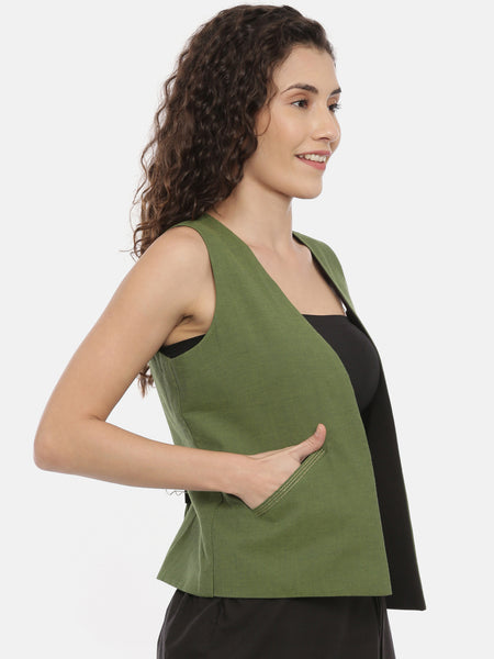 Green Black Cotton Reversible Jacket - ASRJ001