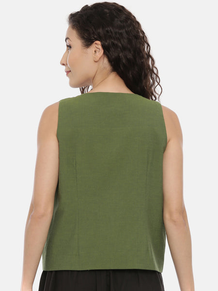 Green Black Cotton Reversible Jacket - ASRJ001