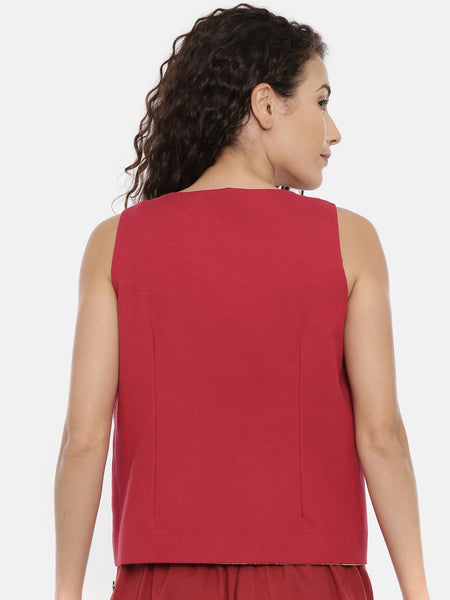 Beige Red Cotton Linen Reversible Jacket -ASRJ002