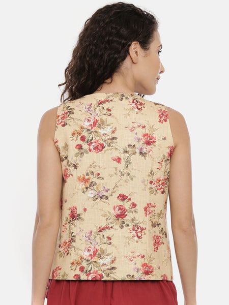 Beige Red Cotton Linen Reversible Jacket -ASRJ002