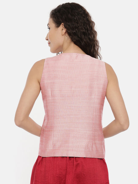 Pink Green Chanderi Reversible jacket - ASRJ003