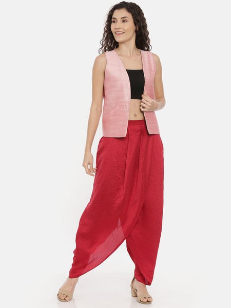 Pink Green Chanderi Reversible jacket - ASRJ003