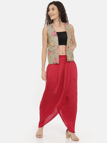 Pink Green Chanderi Reversible jacket - ASRJ003