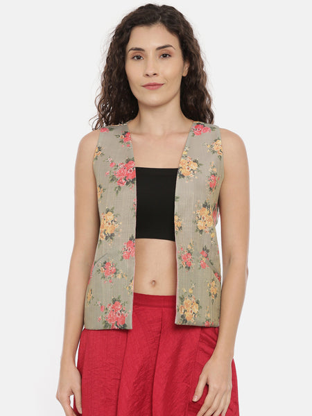 Pink Green Chanderi Reversible jacket - ASRJ003