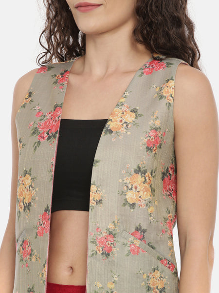 Pink Green Chanderi Reversible jacket - ASRJ003