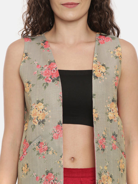 Pink Green Chanderi Reversible jacket - ASRJ003