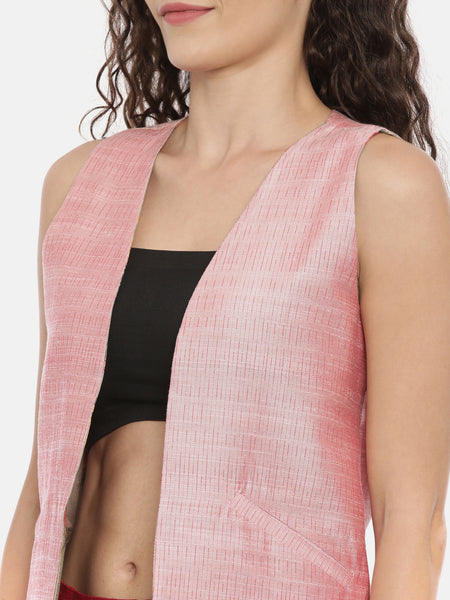 Pink Green Chanderi Reversible jacket - ASRJ003