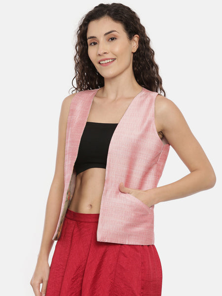 Pink Green Chanderi Reversible jacket - ASRJ003