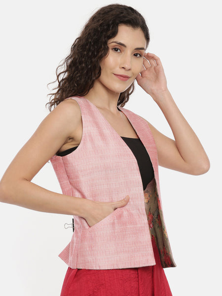 Pink Green Chanderi Reversible jacket - ASRJ003
